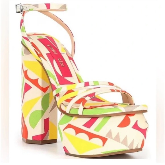 Gianni Bini Parrish Geo Print Strappy Platform Sandals - Picture 2 of 5
